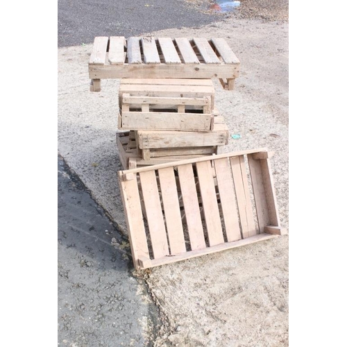 544 - Ten Wooden Apple / Fruit Crates, some stamped to sides, all measure 77cm long x 46cm deep x 16cm hig... 