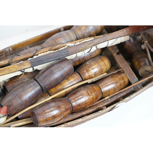 201 - Early 20th century scratch built wooden model of a Portuguese cargo boat, with painted sailor figure... 