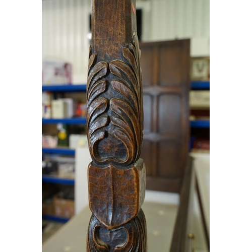 632 - Jacobean style Carved Oak ' Tester ' Bed with a panelled headboard and carved footposts