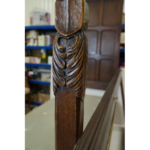 632 - Jacobean style Carved Oak ' Tester ' Bed with a panelled headboard and carved footposts