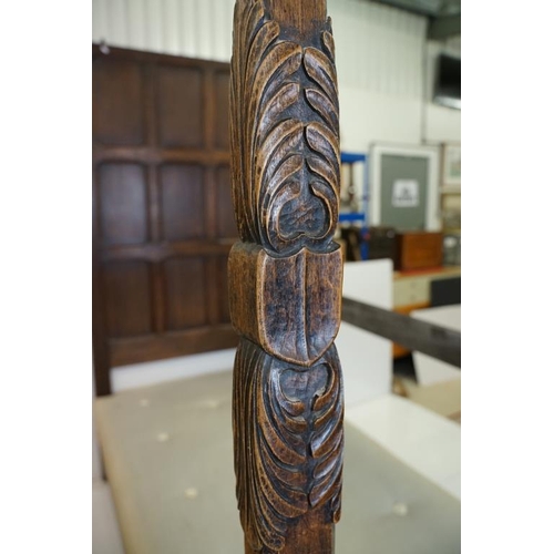 632 - Jacobean style Carved Oak ' Tester ' Bed with a panelled headboard and carved footposts