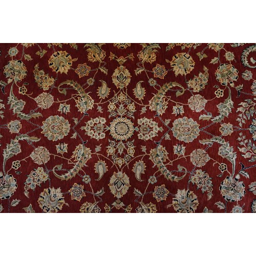 575 - Chinese ' Nourison ' Silk and Wool Hand-tufted Rug with floral pattern on a burgundy ground within a... 