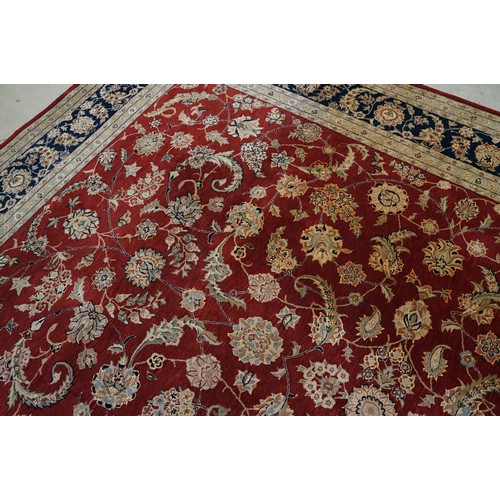 575 - Chinese ' Nourison ' Silk and Wool Hand-tufted Rug with floral pattern on a burgundy ground within a... 