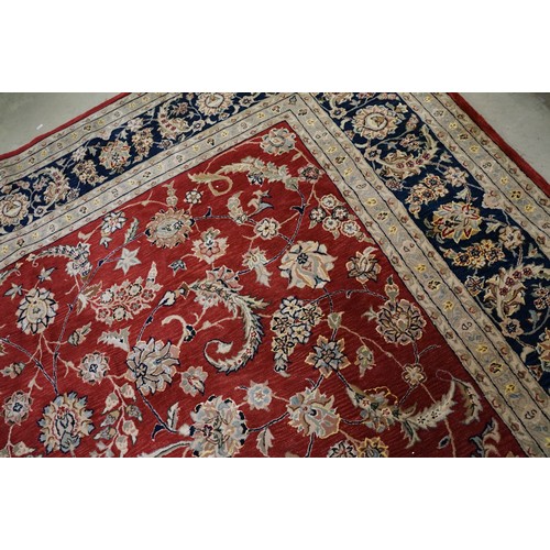 575 - Chinese ' Nourison ' Silk and Wool Hand-tufted Rug with floral pattern on a burgundy ground within a... 