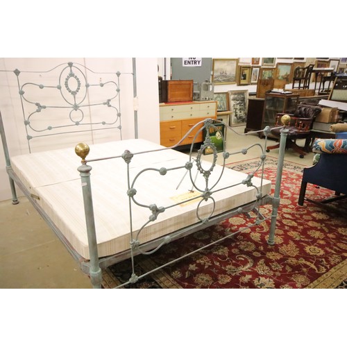 631 - Mid Victorian Cast Iron Half Tester Bed with a verdigris finish, complete with sprung base supplied ... 