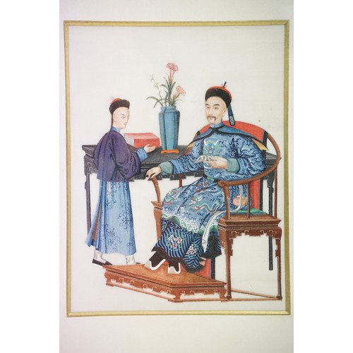 461 - Chinese painting on rice paper, depicting a teacher and pupil, 21 x 15.5cm, framed and glazed and tw... 