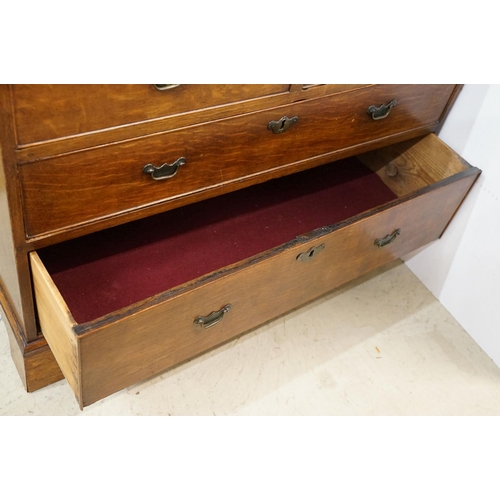 495 - George III Oak Bureau, the fall front opening to a fitted interior, over two short and three long dr... 