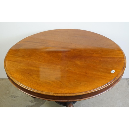 498 - Mid Victorian Mahogany Circular Tilt Top Loo Table, raised on carved centre column with three scroll... 