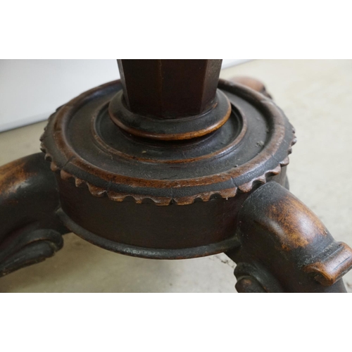 498 - Mid Victorian Mahogany Circular Tilt Top Loo Table, raised on carved centre column with three scroll... 