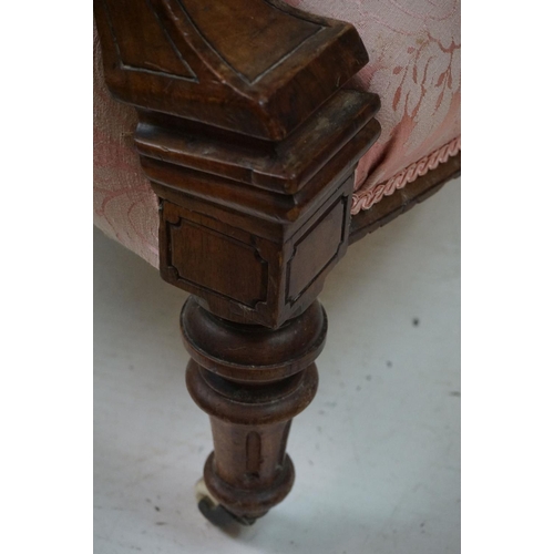 567 - Pair of Victorian Carved Walnut ' His and Hers ' Salon Easy Chairs, the larger chair with arms, both... 