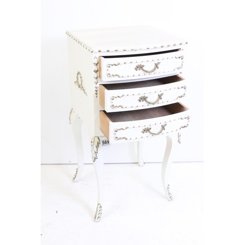 527 - French style Bedside Small Chest of Three Drawers, 37cm wide x 31cm deep x 69cm high