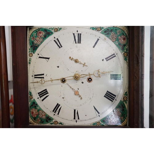 537 - 19th century Mahogany Inlaid 8 day Longcase Clock, the hood with broken swan neck pediment and brass... 