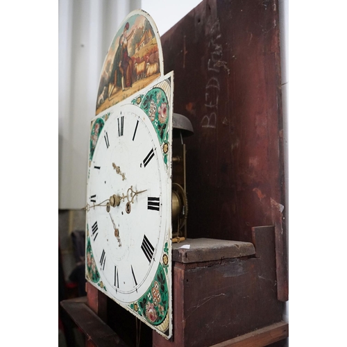 537 - 19th century Mahogany Inlaid 8 day Longcase Clock, the hood with broken swan neck pediment and brass... 