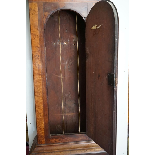 537 - 19th century Mahogany Inlaid 8 day Longcase Clock, the hood with broken swan neck pediment and brass... 