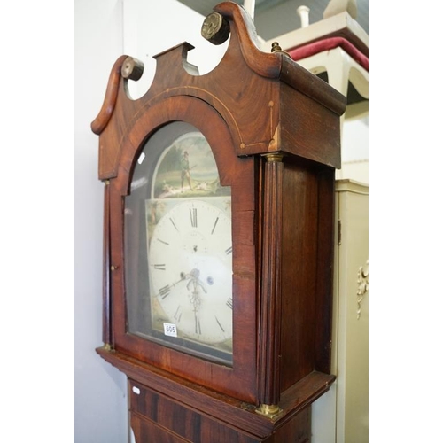 536 - 19th century 8 day Longcase Clock, constructed of mixed woods, the arched painted face decorated wit... 