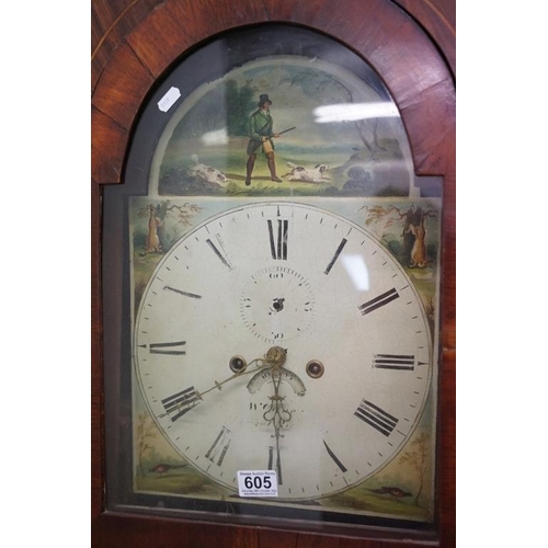 536 - 19th century 8 day Longcase Clock, constructed of mixed woods, the arched painted face decorated wit... 