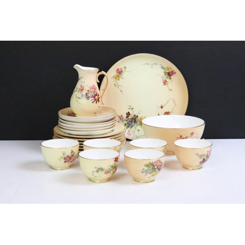 86 - Early 20th Century Royal Worcester Blush Ivory Tea Set For Six with hand painted floral decoration, ... 