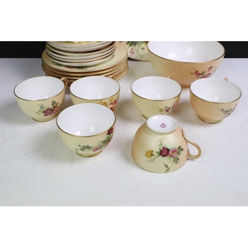 86 - Early 20th Century Royal Worcester Blush Ivory Tea Set For Six with hand painted floral decoration, ... 