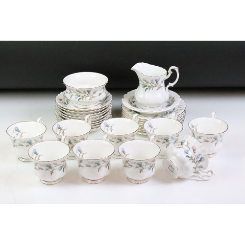 91 - Royal Albert ' Brigadoon ' tea set to include 9 teacups, 9 saucers, 9 tea plates, milk jug, sugar bo... 