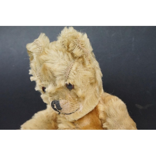 315 - Two early to mid 20th century teddy bears, one being golden mohair and the larger with straw filled ... 