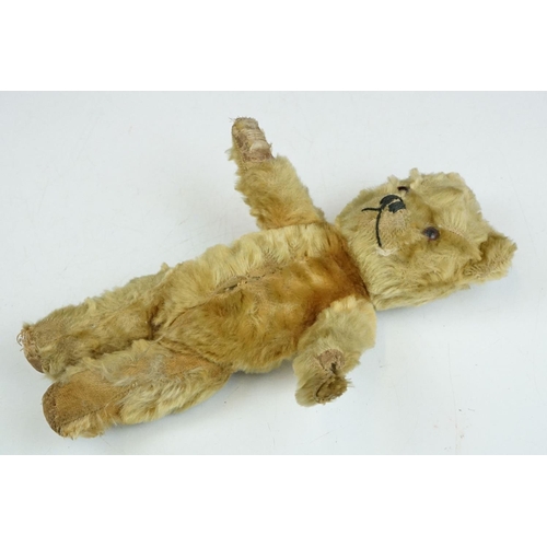 315 - Two early to mid 20th century teddy bears, one being golden mohair and the larger with straw filled ... 