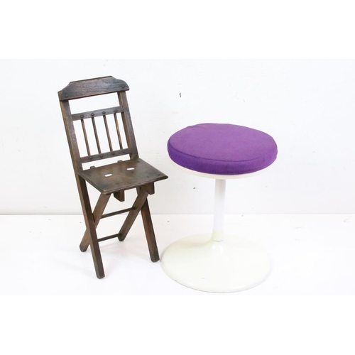 553 - Mid century Arkana style White Circular Stool with purple fabric padded seat, 44cm diameter x 51cm h... 