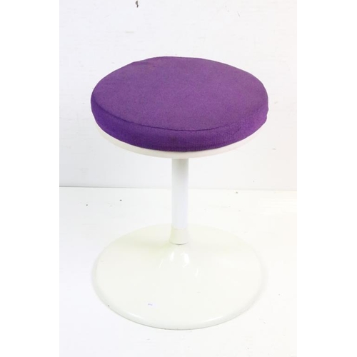 553 - Mid century Arkana style White Circular Stool with purple fabric padded seat, 44cm diameter x 51cm h... 