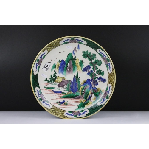 10 - Early 20th Century Japanese Doucai dish / plate of round form. The plate painted with mountain scene... 