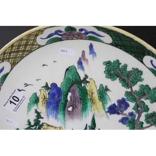 10 - Early 20th Century Japanese Doucai dish / plate of round form. The plate painted with mountain scene... 