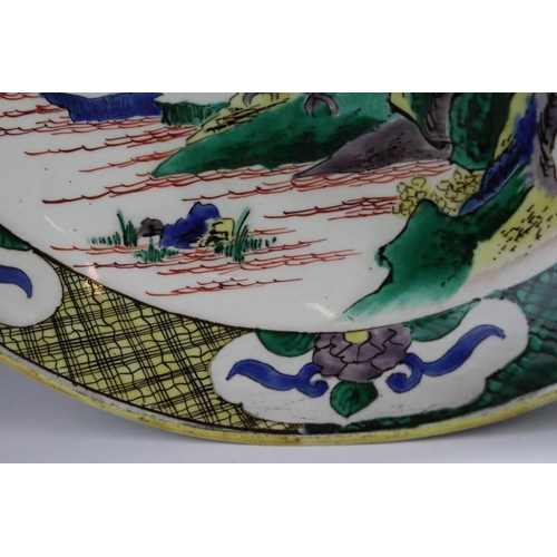 10 - Early 20th Century Japanese Doucai dish / plate of round form. The plate painted with mountain scene... 