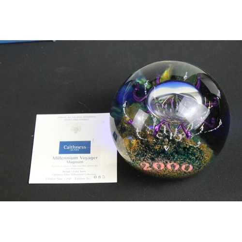 103 - Four boxed Caithness glass paperweights / ornaments to include Space Lights - Spirals Paperweight, M... 