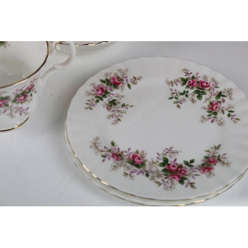 106 - Royal Albert ' Lavender Rose ' tea set to include teapot & cover, 12 cups & saucers, 12 tea plates, ... 