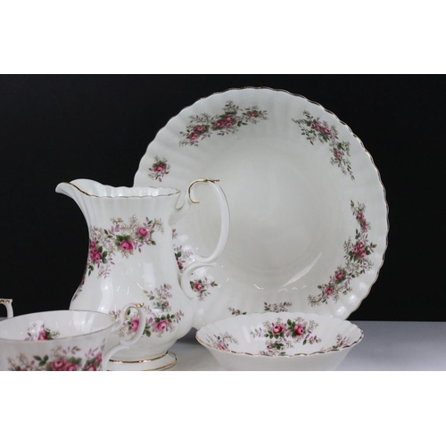 106 - Royal Albert ' Lavender Rose ' tea set to include teapot & cover, 12 cups & saucers, 12 tea plates, ... 