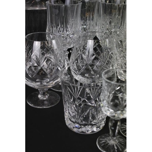 108 - Crystal Cut Glasses including Brandy, Wine, Champagne Flutes, Brierly, Webb, Doulton, Whisky Decante... 