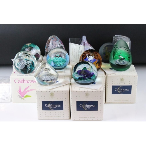 113 - Ten boxed Caithness glass paperweights to include Mystic Island (ltd edn no. 59/350), Clatrion Call ... 