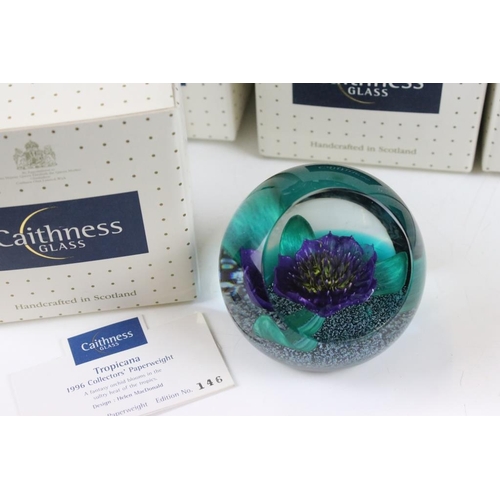 113 - Ten boxed Caithness glass paperweights to include Mystic Island (ltd edn no. 59/350), Clatrion Call ... 