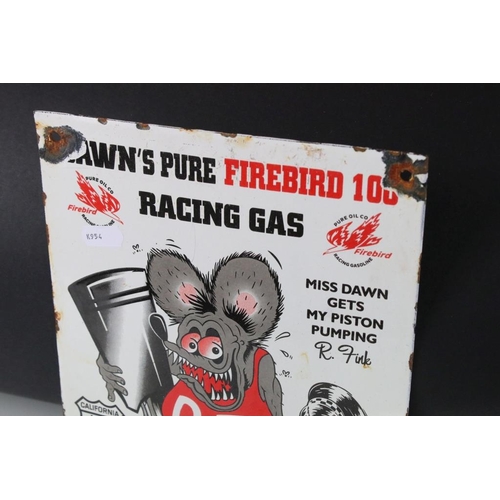 123 - Advertising - Pure Oil Co Firebird Racing Gasoline Route 66 enamel wall sign, white ground, approx 3... 