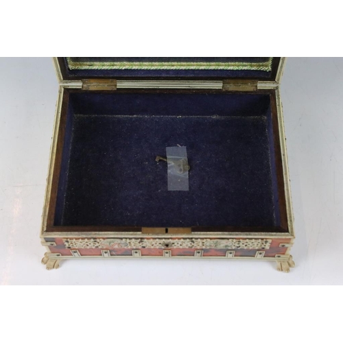 127 - Late 19th century Indian bone and tortoiseshell box, of rectangular form, with applied pierced bone ... 