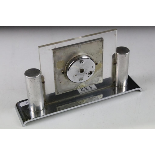 132 - Art Deco Chrome 8 Days Mantle Clock, 25cm long x 15cm high