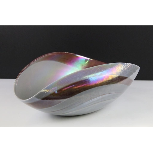 14 - Yalos Casa Murano glass centrepiece bowl having a pink iridescent glass swirl of organic form. Etche... 