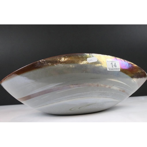 14 - Yalos Casa Murano glass centrepiece bowl having a pink iridescent glass swirl of organic form. Etche... 