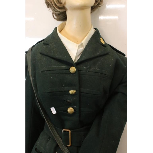 140 - Full size female mannequin, painted and clothed in WW2 military dress, with RWCA collar badge, epaul... 