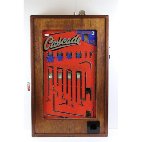 144 - Bell Fruit Manufacturing ' Cascade ' wall arcade penny slot machine, the original wooden case with g... 