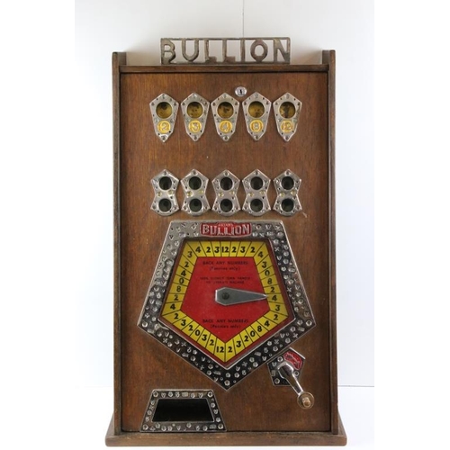 146 - Bryans Bullion vintage penny slot arcade machine, converted to 2p coin, old 1d adjustable payout, wo... 