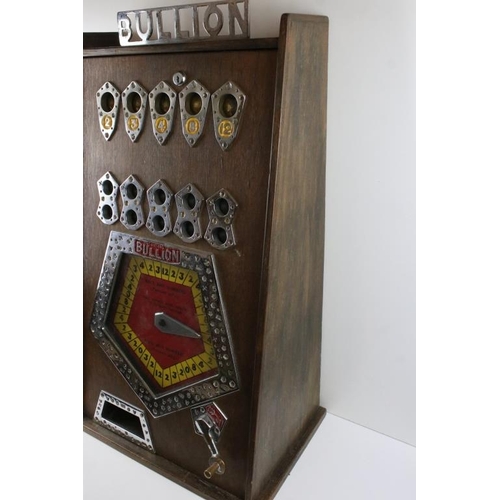 146 - Bryans Bullion vintage penny slot arcade machine, converted to 2p coin, old 1d adjustable payout, wo... 