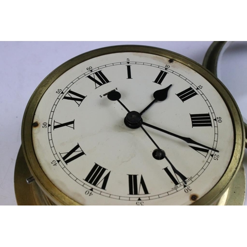 149 - Mid 20th century brass cased ships clock, the cream dial with Roman numerals and poke-style hands, i... 