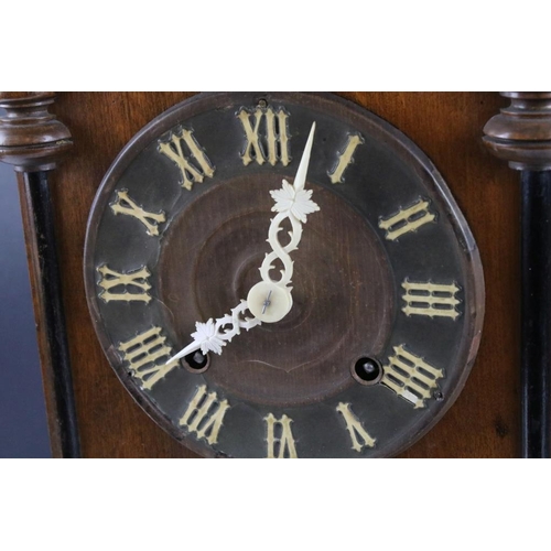 151 - Late 19th / early 20th century Black Forest carved oak mantle cuckoo clock, the circular dial with R... 