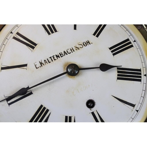 152 - Late 19th / early 20th century E. Kaltenbach & Son oak cased wall clock, the circular cream dial wit... 