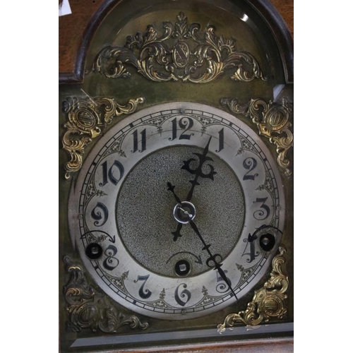 153 - Early 20th century German walnut bracket clock, the brass dial with silvered chapter ring, with stri... 