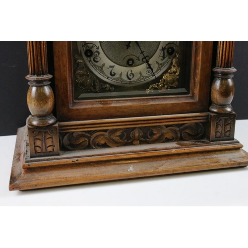 153 - Early 20th century German walnut bracket clock, the brass dial with silvered chapter ring, with stri... 